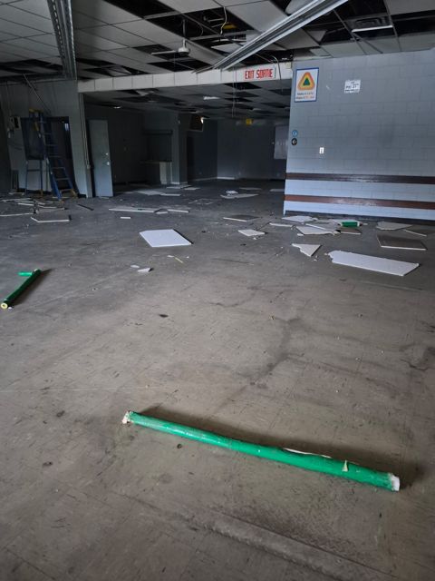 Debris throughout the open area