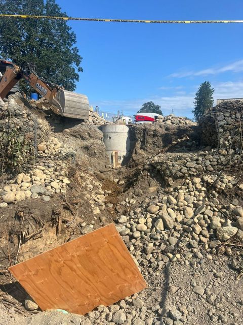 Precast structure and pipe in the excavation