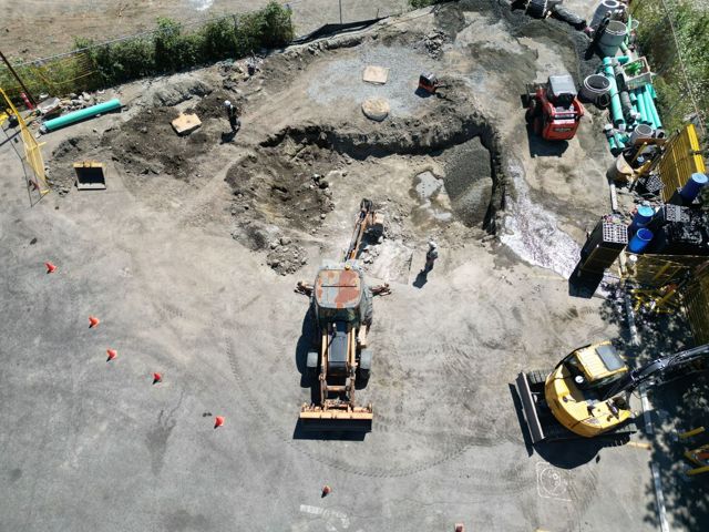Aerial view of the active excavation