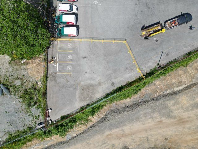 Aerial view: lot restored, stalls re-marked